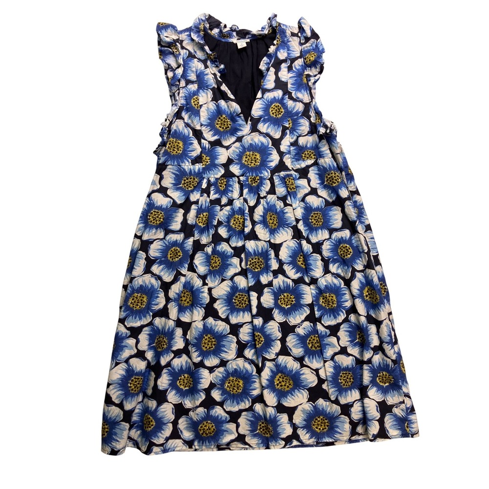 Sundance‎ Floral Dress Womens Medium Blue Excellent Ruffle V-Neck Cotton